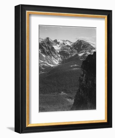 View Of Snow-Capped Mt Timbered Area Below "In Rocky Mountain National Park" Colorado 1933-1942-Ansel Adams-Framed Premium Giclee Print