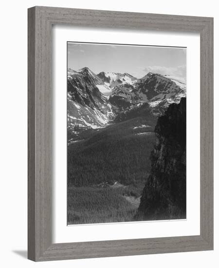 View Of Snow-Capped Mt Timbered Area Below "In Rocky Mountain National Park" Colorado 1933-1942-Ansel Adams-Framed Art Print