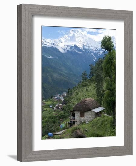 View of Southern Annapurna with Landruk Villge in Foreground, Pokhara, Annapurna Area, Nepal, Asia-Eitan Simanor-Framed Photographic Print