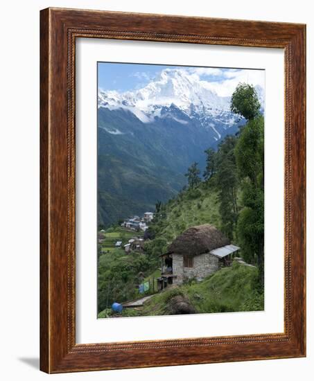 View of Southern Annapurna with Landruk Villge in Foreground, Pokhara, Annapurna Area, Nepal, Asia-Eitan Simanor-Framed Photographic Print