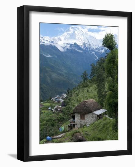 View of Southern Annapurna with Landruk Villge in Foreground, Pokhara, Annapurna Area, Nepal, Asia-Eitan Simanor-Framed Photographic Print