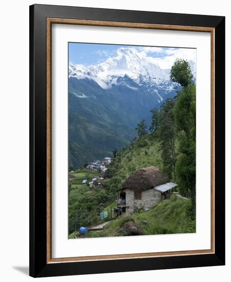 View of Southern Annapurna with Landruk Villge in Foreground, Pokhara, Annapurna Area, Nepal, Asia-Eitan Simanor-Framed Photographic Print