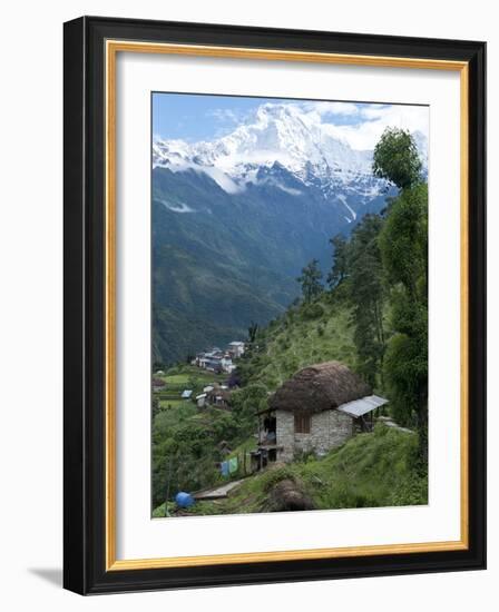 View of Southern Annapurna with Landruk Villge in Foreground, Pokhara, Annapurna Area, Nepal, Asia-Eitan Simanor-Framed Photographic Print