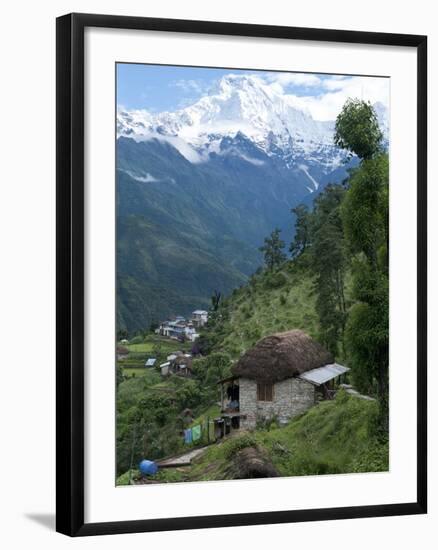 View of Southern Annapurna with Landruk Villge in Foreground, Pokhara, Annapurna Area, Nepal, Asia-Eitan Simanor-Framed Photographic Print