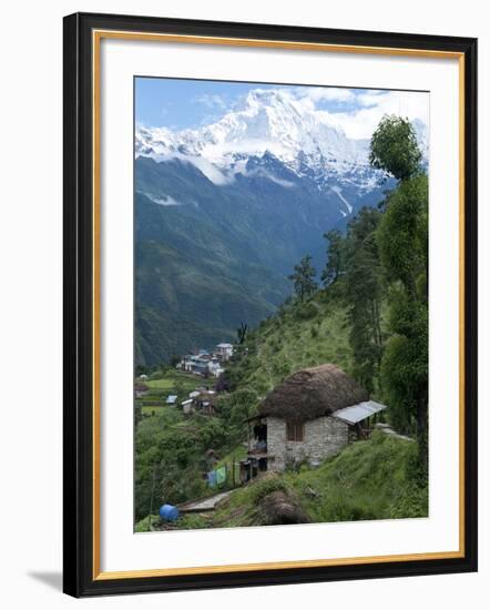 View of Southern Annapurna with Landruk Villge in Foreground, Pokhara, Annapurna Area, Nepal, Asia-Eitan Simanor-Framed Photographic Print