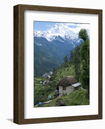 View of Southern Annapurna with Landruk Villge in Foreground, Pokhara, Annapurna Area, Nepal, Asia-Eitan Simanor-Framed Photographic Print