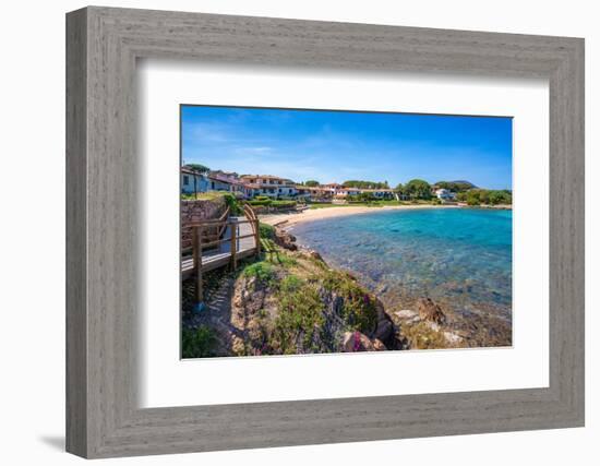 View of Spiaggia di Porto San Paolo and clear blue water, Porto San Paolo, Sardinia, Mediterranean-Frank Fell-Framed Photographic Print