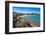 View of Spiaggia di Porto San Paolo and clear blue water, Porto San Paolo, Sardinia, Mediterranean-Frank Fell-Framed Photographic Print