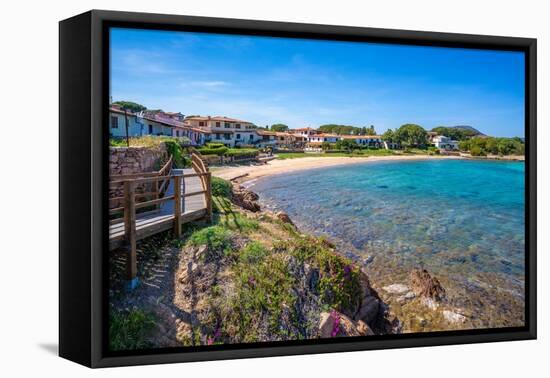 View of Spiaggia di Porto San Paolo and clear blue water, Porto San Paolo, Sardinia, Mediterranean-Frank Fell-Framed Premier Image Canvas