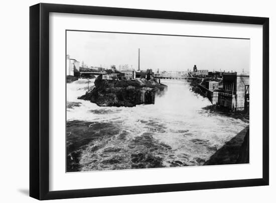 View of Spokane Falls - Spokane, WA-Lantern Press-Framed Art Print