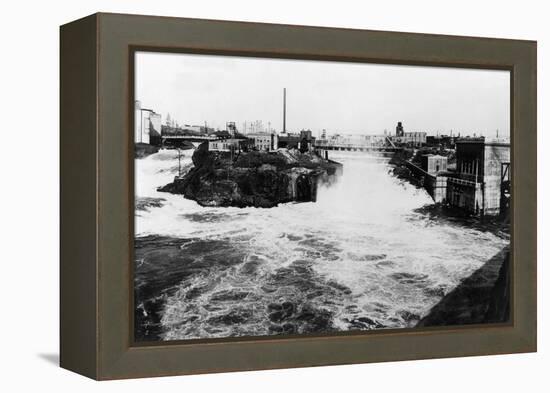 View of Spokane Falls - Spokane, WA-Lantern Press-Framed Stretched Canvas