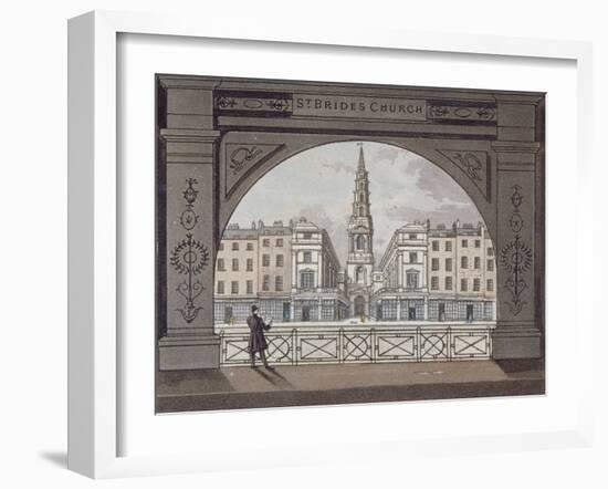 View of St Bride's Church, Fleet Street, Through an Archway, City of London, 1820-null-Framed Giclee Print