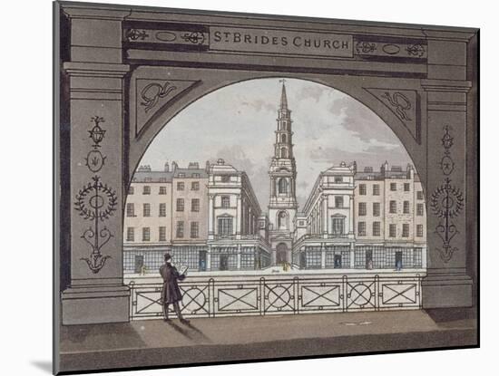 View of St Bride's Church, Fleet Street, Through an Archway, City of London, 1820-null-Mounted Giclee Print
