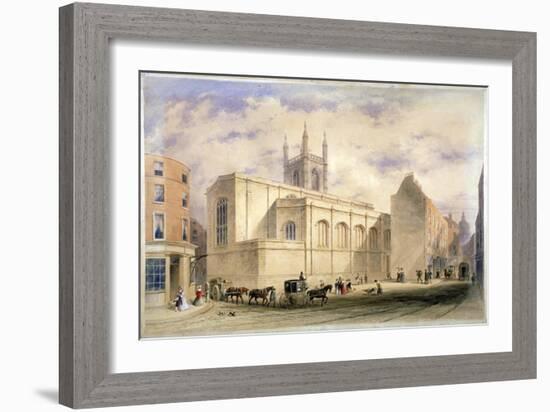 View of St Mary Aldermary with a Street Scene in Watling Street, City of London, C1850-null-Framed Giclee Print