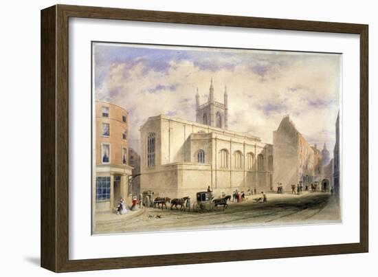 View of St Mary Aldermary with a Street Scene in Watling Street, City of London, C1850-null-Framed Giclee Print