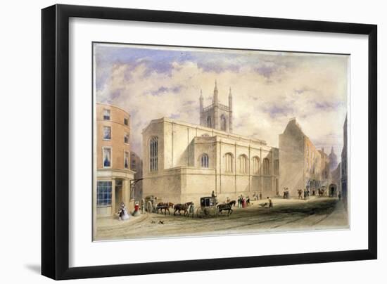 View of St Mary Aldermary with a Street Scene in Watling Street, City of London, C1850-null-Framed Giclee Print