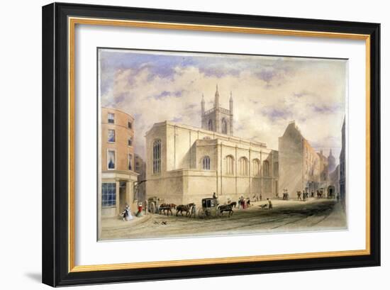 View of St Mary Aldermary with a Street Scene in Watling Street, City of London, C1850-null-Framed Giclee Print