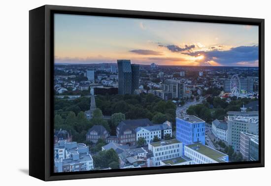 View of St. Pauli at sunset, Hamburg, Germany, Europe-Ian Trower-Framed Premier Image Canvas