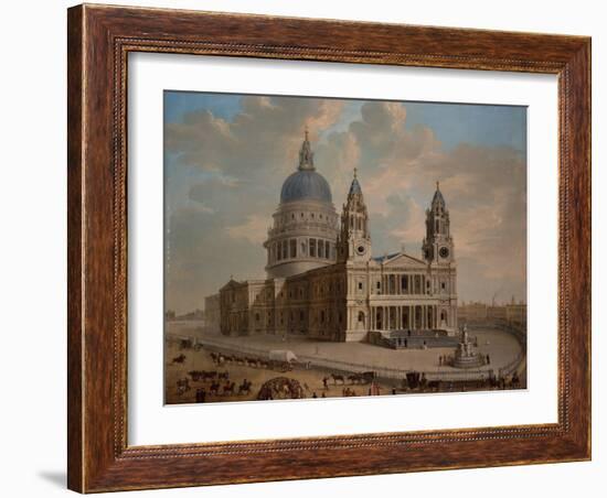 View of St Pauls Cathedral with Figures in the Foreground, circa 1725-English-Framed Giclee Print