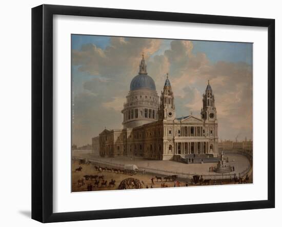 View of St Pauls Cathedral with Figures in the Foreground, circa 1725-English-Framed Giclee Print