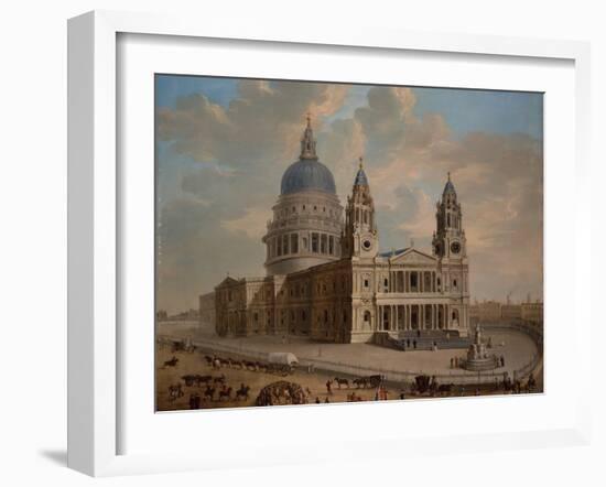 View of St Pauls Cathedral with Figures in the Foreground, circa 1725-English-Framed Giclee Print