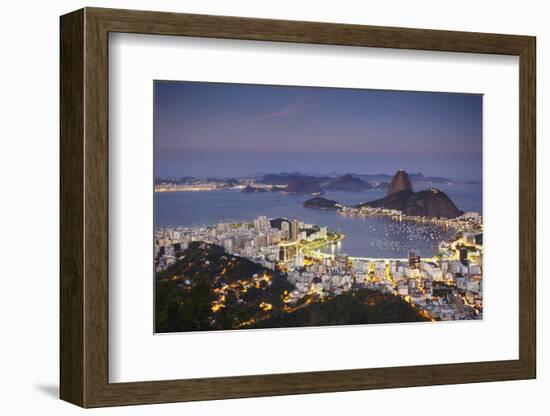View of Sugar Loaf Mountain (Pao de Acucar) and Botafogo Bay at Dusk, Rio de Janeiro, Brazil-Ian Trower-Framed Photographic Print