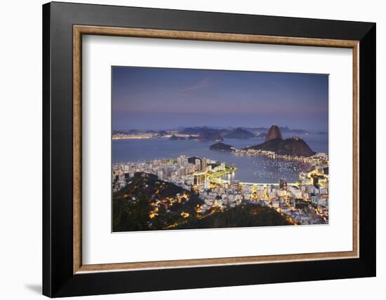 View of Sugar Loaf Mountain (Pao de Acucar) and Botafogo Bay at Dusk, Rio de Janeiro, Brazil-Ian Trower-Framed Photographic Print