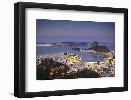 View of Sugar Loaf Mountain (Pao de Acucar) and Botafogo Bay at Dusk, Rio de Janeiro, Brazil-Ian Trower-Framed Photographic Print