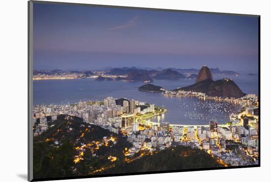 View of Sugar Loaf Mountain (Pao de Acucar) and Botafogo Bay at Dusk, Rio de Janeiro, Brazil-Ian Trower-Mounted Photographic Print