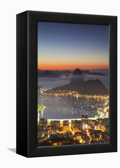 View of Sugarloaf Mountain and Botafogo Bay at Dawn, Rio De Janeiro, Brazil, South America-Ian Trower-Framed Premier Image Canvas