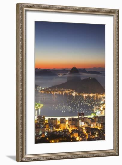 View of Sugarloaf Mountain and Botafogo Bay at Dawn, Rio De Janeiro, Brazil, South America-Ian Trower-Framed Photographic Print