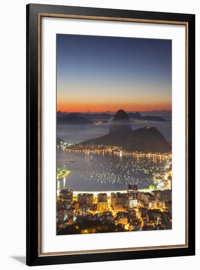 View of Sugarloaf Mountain and Botafogo Bay at Dawn, Rio De Janeiro, Brazil, South America-Ian Trower-Framed Photographic Print