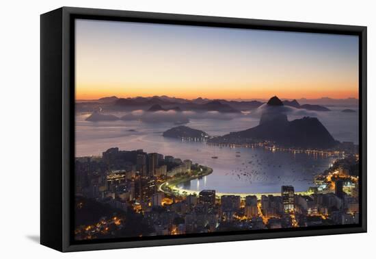 View of Sugarloaf Mountain and Botafogo Bay at Dawn, Rio De Janeiro, Brazil, South America-Ian Trower-Framed Premier Image Canvas
