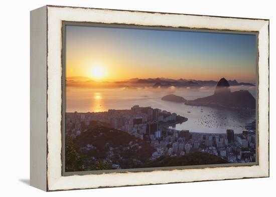 View of Sugarloaf Mountain and Botafogo Bay at Dawn, Rio De Janeiro, Brazil, South America-Ian Trower-Framed Premier Image Canvas