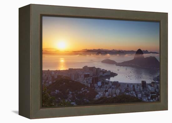 View of Sugarloaf Mountain and Botafogo Bay at Dawn, Rio De Janeiro, Brazil, South America-Ian Trower-Framed Premier Image Canvas