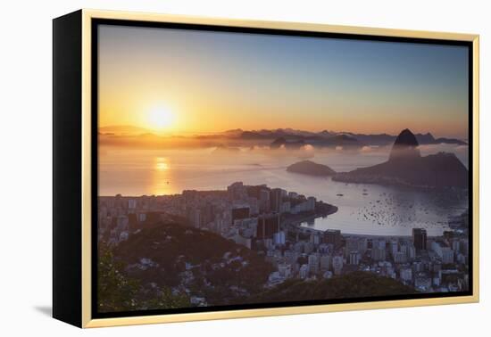 View of Sugarloaf Mountain and Botafogo Bay at Dawn, Rio De Janeiro, Brazil, South America-Ian Trower-Framed Premier Image Canvas