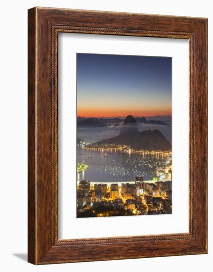 View of Sugarloaf Mountain and Botafogo Bay at Dawn, Rio De Janeiro, Brazil, South America-Ian Trower-Framed Photographic Print