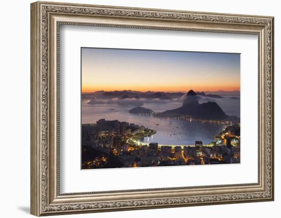 View of Sugarloaf Mountain and Botafogo Bay at Dawn, Rio De Janeiro, Brazil, South America-Ian Trower-Framed Photographic Print