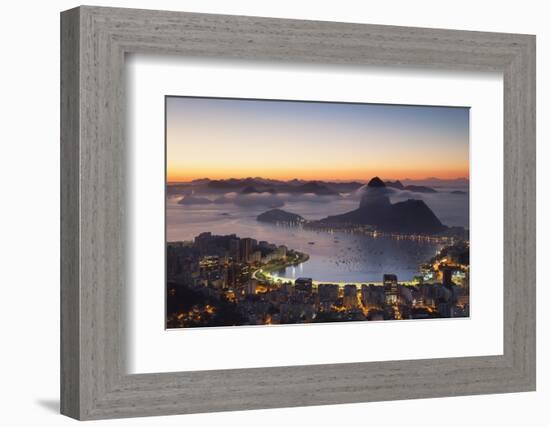 View of Sugarloaf Mountain and Botafogo Bay at Dawn, Rio De Janeiro, Brazil, South America-Ian Trower-Framed Photographic Print