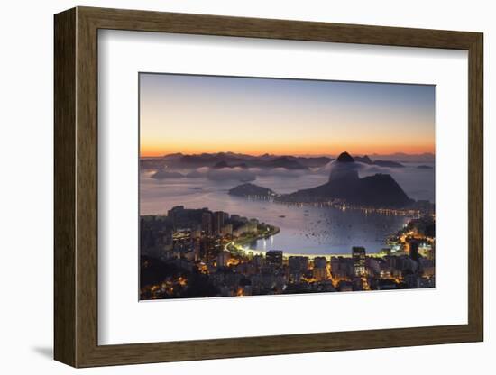 View of Sugarloaf Mountain and Botafogo Bay at Dawn, Rio De Janeiro, Brazil, South America-Ian Trower-Framed Photographic Print