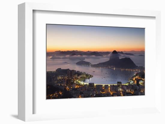 View of Sugarloaf Mountain and Botafogo Bay at Dawn, Rio De Janeiro, Brazil, South America-Ian Trower-Framed Photographic Print