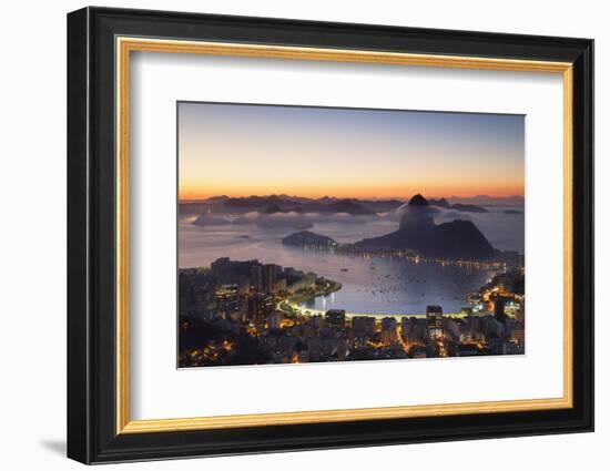 View of Sugarloaf Mountain and Botafogo Bay at Dawn, Rio De Janeiro, Brazil, South America-Ian Trower-Framed Photographic Print