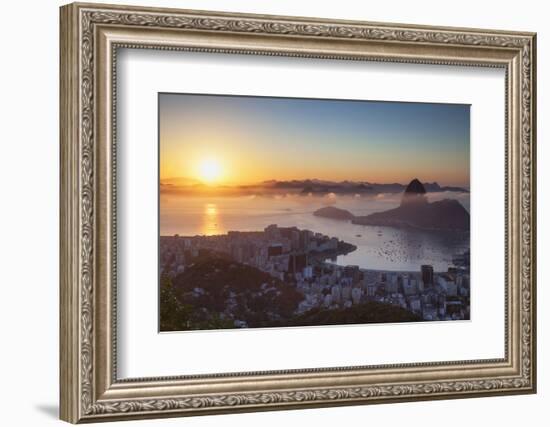 View of Sugarloaf Mountain and Botafogo Bay at Dawn, Rio De Janeiro, Brazil, South America-Ian Trower-Framed Photographic Print