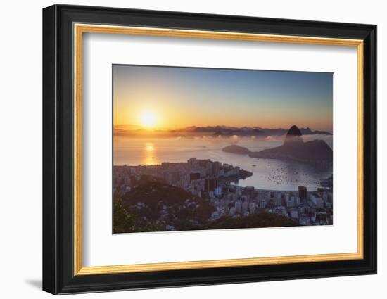 View of Sugarloaf Mountain and Botafogo Bay at Dawn, Rio De Janeiro, Brazil, South America-Ian Trower-Framed Photographic Print