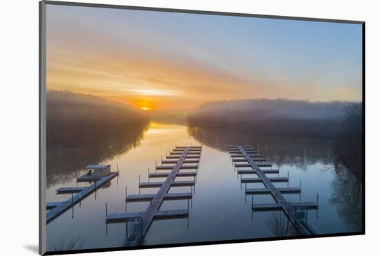 View of sunrise above boast docks, Stephen A. Forbes State Park, aerial view, Marion Co., Illino...-Panoramic Images-Mounted Photographic Print