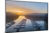 View of sunrise above boast docks, Stephen A. Forbes State Park, aerial view, Marion Co., Illino...-Panoramic Images-Mounted Photographic Print