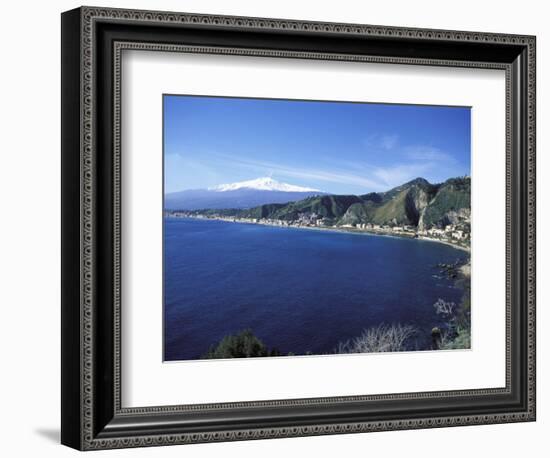 View of Taormina with Mount Etna in the Background, Giardini Naxos, Sicily, Italy, Europe-Vincenzo Lombardo-Framed Photographic Print