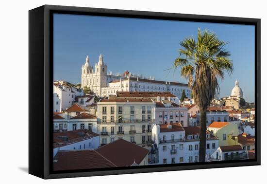 View of Terracotta Roofs and the Ancient Castle and Dome from Miradouro Alfama Viewpoint, Lisbon-Roberto Moiola-Framed Premier Image Canvas