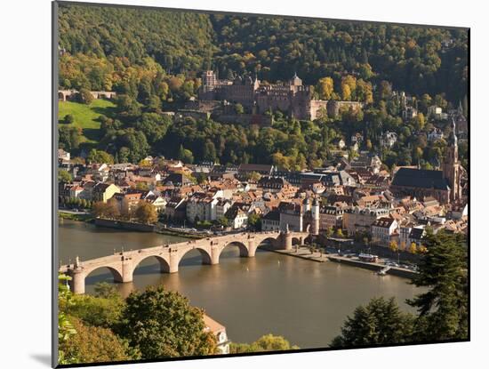 View of the Alte Brucke (Old Bridge), Neckar River Heidelberg Castle and Old Town from the Philosop-Michael DeFreitas-Mounted Photographic Print