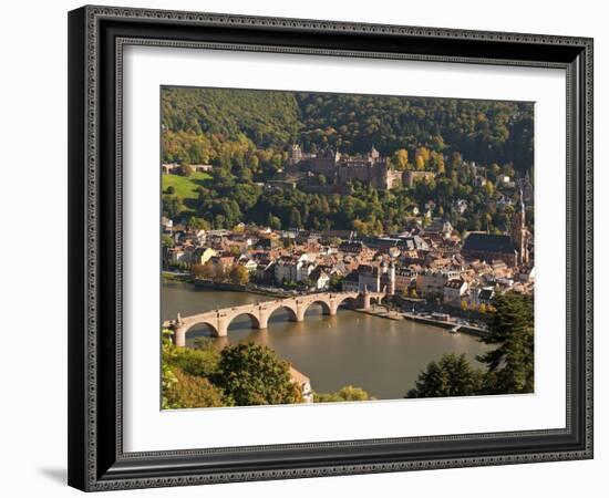 View of the Alte Brucke (Old Bridge), Neckar River Heidelberg Castle and Old Town from the Philosop-Michael DeFreitas-Framed Photographic Print